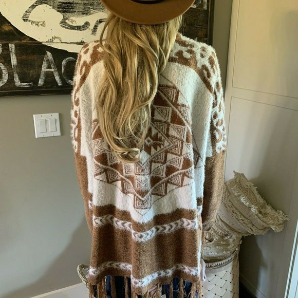 And The Why Cozy Fringe Detail Sweater Cardigan